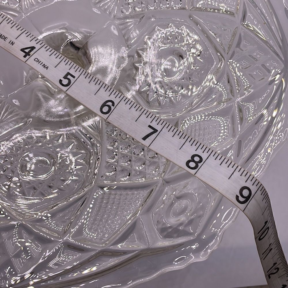 Vintage Pressed Glass Cake Stand w/Ornate Geometric Design & Pedestal - Picture 5 of 15